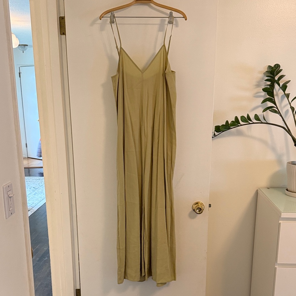Olive Green Slip Maxi Dress with Spaghetti Straps